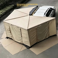 Tente de camping autoportante en toile PVC avec auvent latéral pour voiture à 70 degrés, avec poteaux en aluminium, pour 2 à 4 personnes