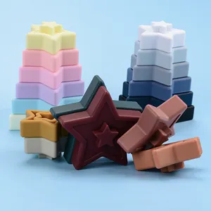 Stella in Silicone impilabile giocattolo educativo apprendimento del bambino colorato commestibile arcobaleno Puzzle a forma di torre morbido BPA gratuito per i bambini