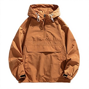 Chaqueta con Capucha y Cierre de Cremallera para Hombre, Resistente al Viento, Color Sólido, Corte Holgado Informal, Prenda Exterior de Poliéster para Otoño - Product Image 1