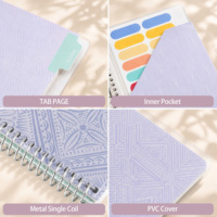 Agenda mensuel professionnel minimaliste personnalisé 2026 2027 avec impression couleur, format A5, violet clair, motif géométrique, reliure spirale simple, couverture en PP et onglets