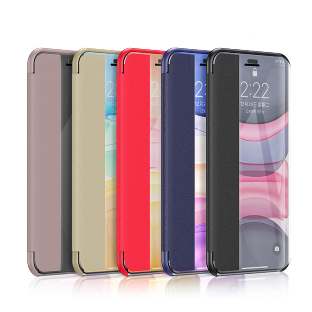 Wholesale side window clear view case smart leather flip case cover for iPhone 11 12 Pro Max XR X XS Max 7 8 Plus