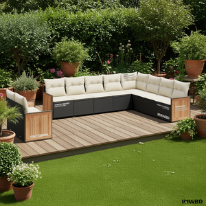 Ensemble de canapés de jardin Ipawbo en rotin et teck, 10+ places, résistant aux intempéries, design contemporain - Product Image 2