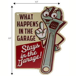 Panneau en métal gaufré « Ce qui se passe dans le <span class=keywords><strong>garage</strong></span> » - Panneau de <span class=keywords><strong>garage</strong></span> amusant, panneau de style vintage pour la cuisine ou la « cave » du homme - Product Image 6
