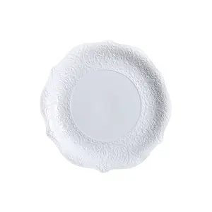 Dinning Plate Set White Royal Porcelain Embossed Lace Catering Dishes For Wedding