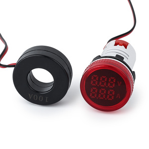Nin mini painel redondo de 22mm, indicador digital de exibição, voltímetro e amperímetro com luz de sinal 2 em 1, voltímetro v + medidor - Product Image 1
