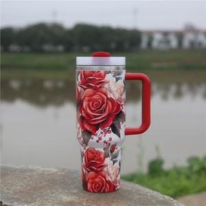 8 colori motivo floreale <span class=keywords><strong>festa</strong></span> <span class=keywords><strong>della</strong></span> <span class=keywords><strong>mamma</strong></span> 40oz <span class=keywords><strong>mamma</strong></span> Tumblers fiore rosa Mama caffè da viaggio tazze con manico e paglia per i regali - Product Image 6