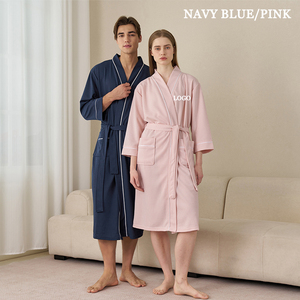 Custom Embroidery Logo <strong>Robe</strong> 2 Pockets <strong>Waffle</strong> Polyester 240GSM Men Women Hotel Spa Beauty Sleepwear Bath Line Style - Product Image 3