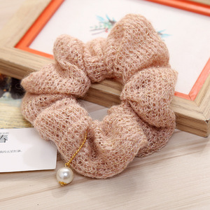 De las mujeres de la <span class=keywords><strong>moda</strong></span> gomas con perlas de lana de Pelo elástico para el pelo gomas de chica de cabello o scrunchie. - Product Image 3