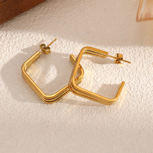 Pendientes geométricos de acero inoxidable con baño de oro de 18k para mujer, joyería de moda. - Product Image 2