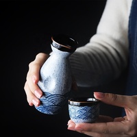Ensemble de saké japonais en céramique, service à thé, tasse de service à thé, Carafe de luxe, motif des vagues de l'océan, coréen en porcelaine