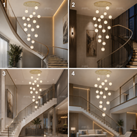 Lustre d'escalier de luxe en verre craquelé avec quincaillerie dorée, 18 pampilles globe chaudes pour grand hall, cage d'escalier, villa duplex, foyer