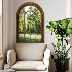 Pegatinas de Pared con Diseño de Arco de Ventana 3D, Impresas por Transferencia Térmica, Calcomanías de PVC Ecológicas, Patrón Liso, Barnizado Mate, Decoración del Hogar - Product Image 1