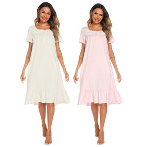 <span class=keywords><strong>Robe</strong></span> de nuit pyjama respirante pour femme, style princesse sexy en pur coton et dentelle, longueur <span class=keywords><strong>mi</strong></span>-<span class=keywords><strong>longue</strong></span>, pour l'été - Product Image 1