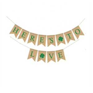 Guirnalda de Arpillera Vintage para Boda, Decoraciones para el Día de San Patricio, 2.8m de Largo, ChenWang HERE'S to LOVE, Guirnalda Irlandesa con Trébol - Product Image 1
