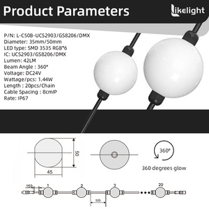 Guirlande lumineuse à matrice 3D programmable OEM ODM 35mm/50mm 24V UCS1903 IP67 LED RGB pour rideau <span class=keywords><strong>de</strong></span> balles, scène, mariage - Product Image 2