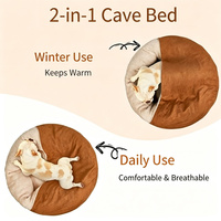 Lit d'hiver semi-fermé pour animaux de compagnie, en suède doux et pelucheux, rond et chaud, pour chat et chien, confortable pour l'intérieur