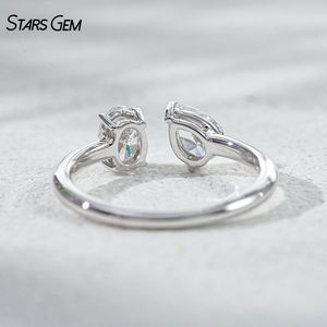 Anillo de Compromiso Ajustable StarsGem de Oro Sólido de 10K con Baño de Rodio, Diamante Cultivado en Laboratorio de 1.0CTW E VS, Corte Ovalado, Estilo Toi Et Moi - Product Image 4