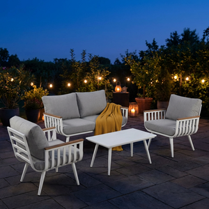 Conjunto de Sofás de Exterior de Aluminio, <span class=keywords><strong>Madera</strong></span> y Plástico, Moderno y Lujoso, <span class=keywords><strong>Resistente</strong></span> a la Intemperie, con Asientos Profundos, Estilo Long Tail, Superventas - Product Image 5