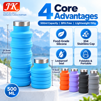 Bouteille d'eau pliable en silicone Jinke 500 ml, portable, pour le sport, les voyages et les activités de plein air, réutilisable, anti-fuite, sans BPA, qualité alimentaire