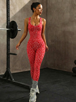 Combinaison de yoga sexy à imprimé léopard pour femme, dos nu, effet push-up, une pièce, tenue de sport, ensemble de vêtements de gym