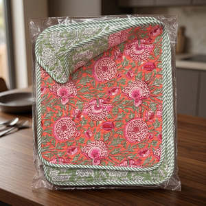 Luxury Handblock Print Braided Thick <b>Mats</b> Set of 4 (Canvas & Cotton) - Product Image 2