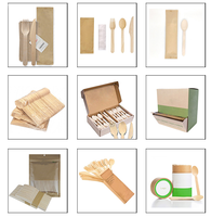 Ensemble de couverts jetables de luxe en bois de bouleau, 16 cm, 4 pièces, écologiques, sans danger pour les aliments, couteau, fourchette, cuillère, serviette, emballage personnalisé pour