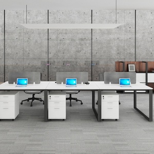 Meubles de bureau modulaires en bois massif, poste de travail de bureau pour 6 personnes, table de bureau extensible, combinaison moderne avec cloison - Product Image 3