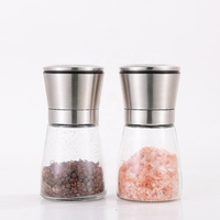Ensemble de moulins à sel, poivre et piment réglables et rechargeables en acier inoxydable argenté, capacité 165 ml, avec bouton rotatif, pour épices et herbes à usage domestique