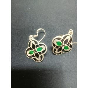 Pendientes colgantes vintage de plata de ley 925 con trébol de ónix verde y esmalte para mujer, hechos a mano, estilo étnico, para uso diario, venta al por mayor - Product Image 3
