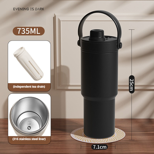 Thermos in Acciaio Inox di Grande Capacità con Rivestimento in Ceramica a Righe per Isolamento Termico 6-12 Ore Tazza per Auto Tè Caffè - Product Image 6
