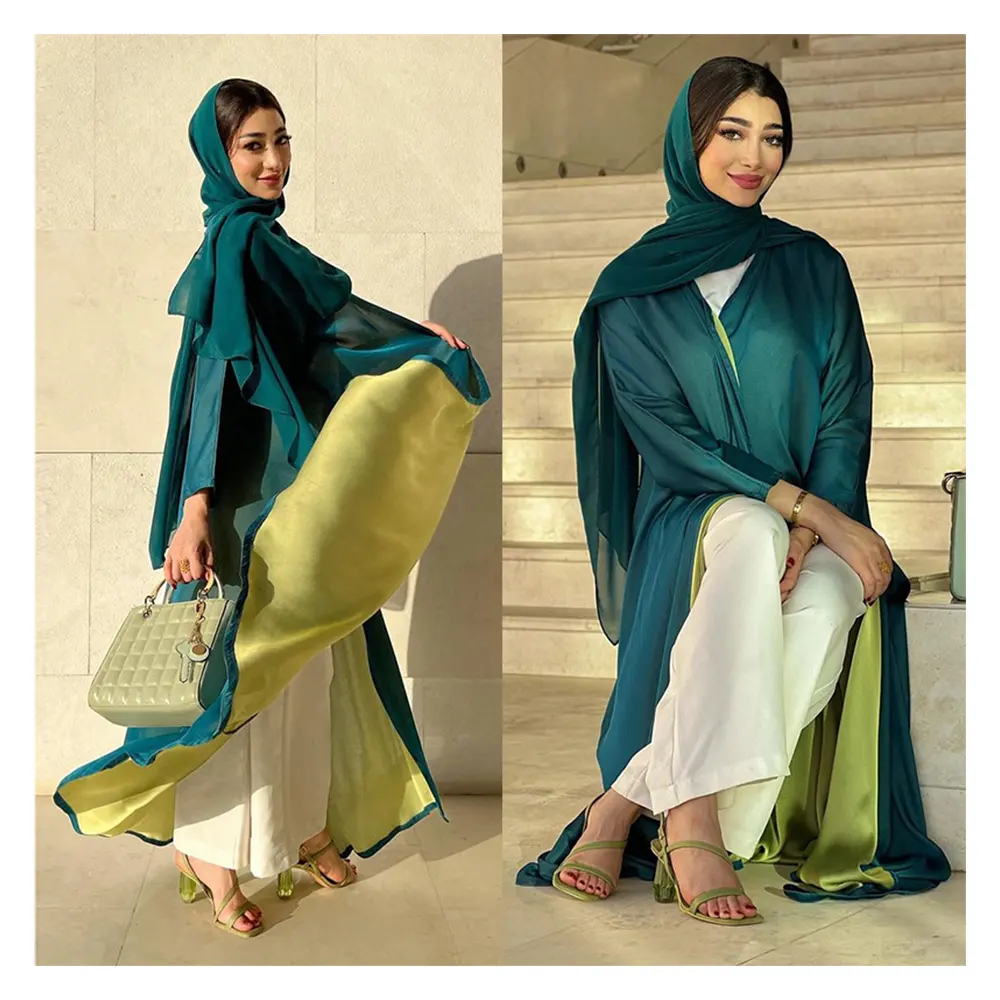 New Designs Turkey Modest Dubai EID Robe Sale Abaya Online Maxi Two Color Luxury Abaya Women Muslim Dress Kaftan Open Abaya