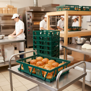 Deep Bakery-2 Plastic <b>Crate</b> Virgin HDPE Stackable Hamburger Buns Box Perforated Storage <b>Crate</b> for Bread Pastry and Food Delivery - Product Image 3