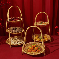 Handgeweven PP rotan eco-vriendelijke waterdichte meerlaagse snack- & fruitmand voor theeceremonie, huis en woonkamer
