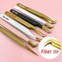 Pince à épiler fine et droite à pointe en fibre pour extensions de cils, fixation forte, marque privée, noir et or