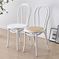 Chaise de salle à manger de style bistrot moderne américaine, cadre en bois de hêtre massif noir, siège en rotin tissé, durable, pour hôtel, parc