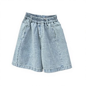 <span class=keywords><strong>Pantaloncini</strong></span> Estivi in Denim Americano Azzurro Chiaro per Bambini, Stile Western a Vita Media, Vestibilità Larga, Denim Sabbiato, Abbinabili con Tutto - Product Image 4