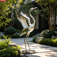 Sculpture de héron en acier inoxydable poli miroir grandeur nature YOUFINE, statue d'oiseau grue moderne pour la décoration de jardin