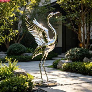 YOUFINE Scultura di Alce in Acciaio Inossidabile Lucidato a Specchio a Grandezza Naturale, Statua Moderna di Gru per Decorazione Giardino - Product Image 6