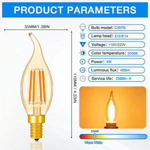 Tiết kiệm năng lượng c35t 2200K cổ điển <span class=keywords><strong>Edison</strong></span> <span class=keywords><strong>Led</strong></span> Home Light Bulb vàng màu nến với SMD E12/E14 Filament CE & Rohs chứng nhận - Product Image 2