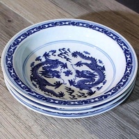 Assiette ronde pour steak, support à gâteau aux fruits, assiettes à dîner en porcelaine bleue et blanche vintage chinoise, assiette à nourriture en céramique de Jingdezhen