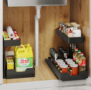 Étagère <span class=keywords><strong>à</strong></span> <span class=keywords><strong>épices</strong></span> <span class=keywords><strong>à</strong></span> 2 niveaux, étagère coulissante extractible sous l'évier, organisateur pour le rangement des armoires de cuisine, <span class=keywords><strong>tiroir</strong></span> - Product Image 2