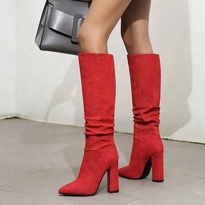 Big Size 43 Solid Knee High Pointed Toe Chunky High Heel Women <b>Boots</b> Soft Suede Upper Slip-on Long Booties for Ladies - Product Image 6