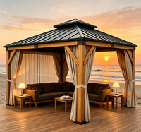 Gazebo en bois massif avec toit rigide imperméable pour extérieur, jardin ou cour arrière