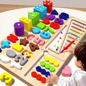 Planche d'apprentissage éducative en bois pour enfants avec des nombres, des formes, des couleurs, un abaque et des jouets <span class=keywords><strong>de</strong></span> puzzle <span class=keywords><strong>de</strong></span> style Montessori - Product Image 1