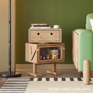 Mesita de noche de madera con forma de robot, mesa de suelo de madera maciza para dormitorio, sala de estar, sofá, mesa auxiliar, mesita de noche creativa para niños - Product Image 5