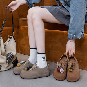 2025 otoño Vintage mujer <span class=keywords><strong>Zapatillas</strong></span> con cordones de una sola capa de cuero de vaca pisos tacón bajo parte inferior gruesa tacón alto Casual colores mezclados - Product Image 2