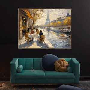 Café rue à Paris France paysage urbain peinture peint à la main texturé européen mur <span class=keywords><strong>Art</strong></span> moderne abstrait <span class=keywords><strong>Art</strong></span> urbain - Product Image 4