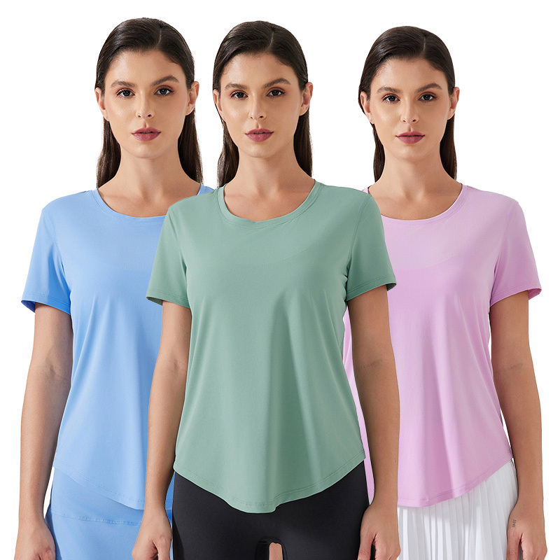 D25017 Women's Plus Size Lightweight Breathable Quick-Dry Yoga Shirt Elastic Casual Loose-Fit Short Sleeve Sports Top