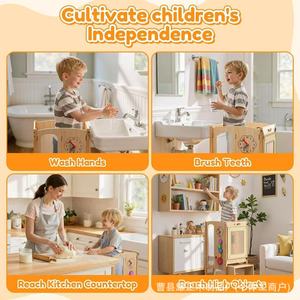 Tour d'apprentissage pliable en bois pour tout-petits, tabouret de cuisine, tour d'apprentissage pour aider à la position debout, sécurisée pour les cours en ligne, réglable avec craie - Product Image 3