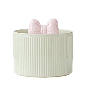 Ceramic Makeup Organizer With Pink Bow Lid Large Capacity Storage Jar For Beauty Products Desk Decor - Product Image 5